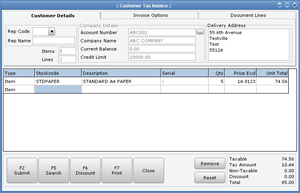 Positive Point of Sale Customer Invoice Screen